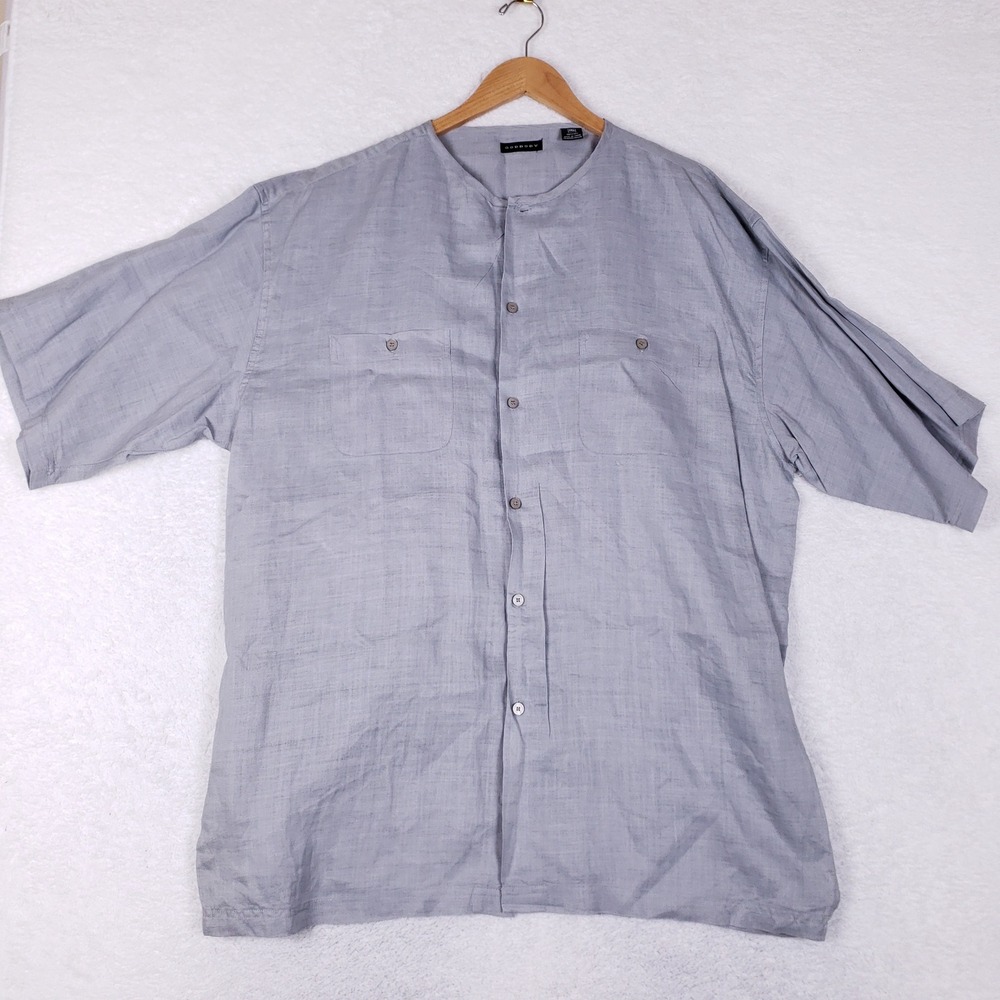 GODBODY Shirt Mens 3XL Linen Mandarin Collar Short Sleeve Gray Boho Minimalist